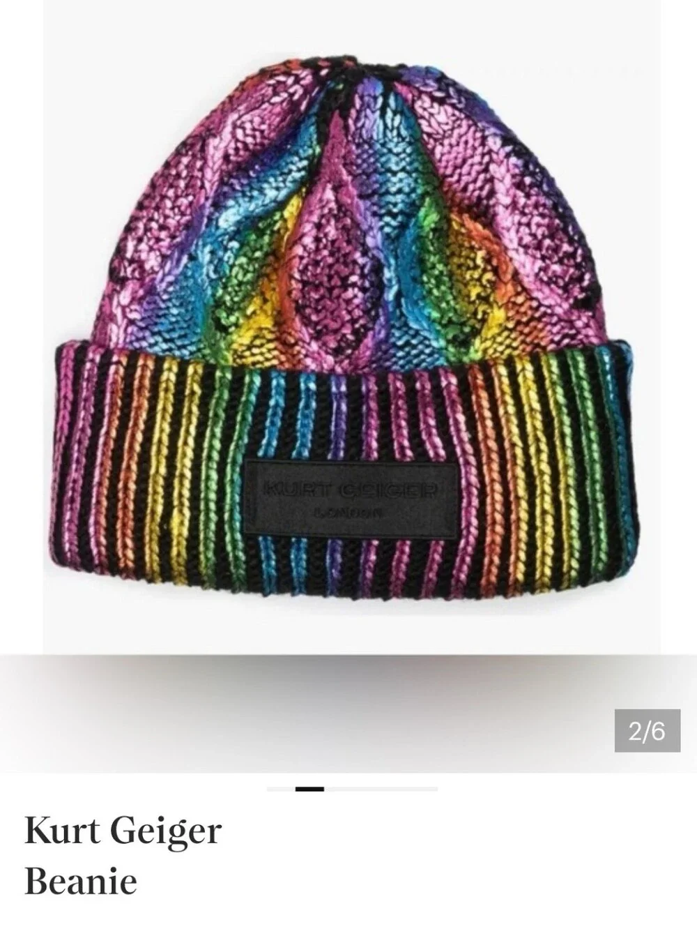 KURT GEIGER LONDON RAINBOW STRIPED KNIT BEANIE /ONE SIZE / IN BLACK MULTI